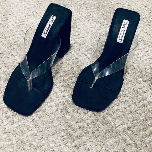 Cape Robbin Black Suede Chunky Block Heel Sandals - Picture 2 of 6